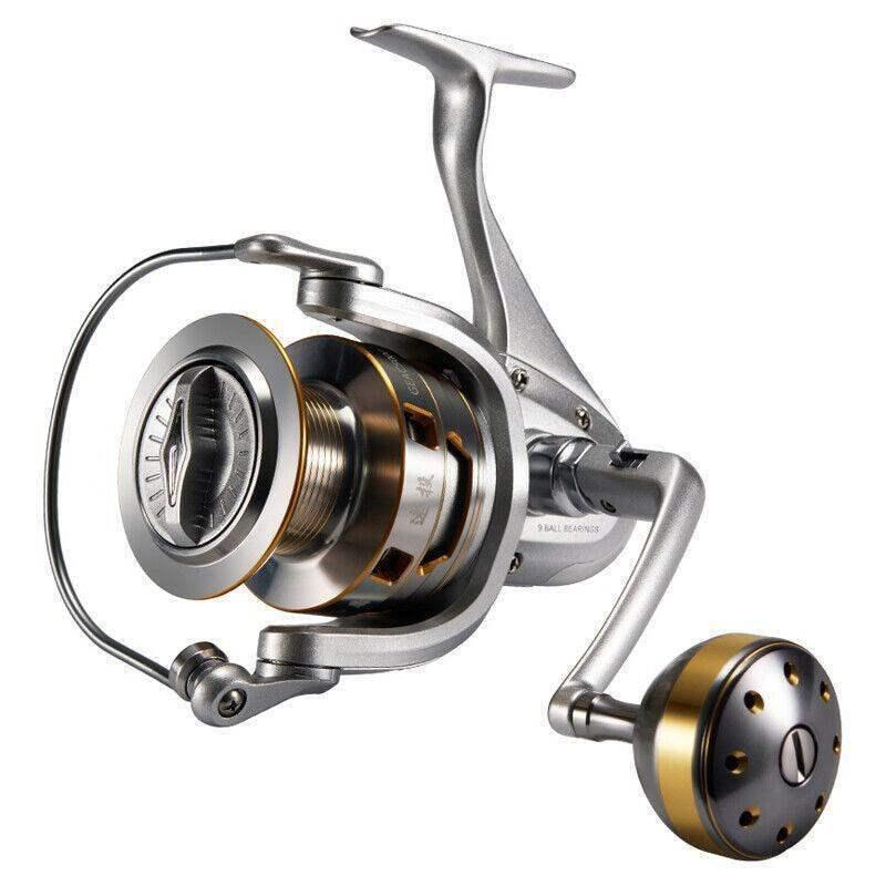 Metal frame spinning fishing reel with gold accents, ReelsDeal NZ tackle sale